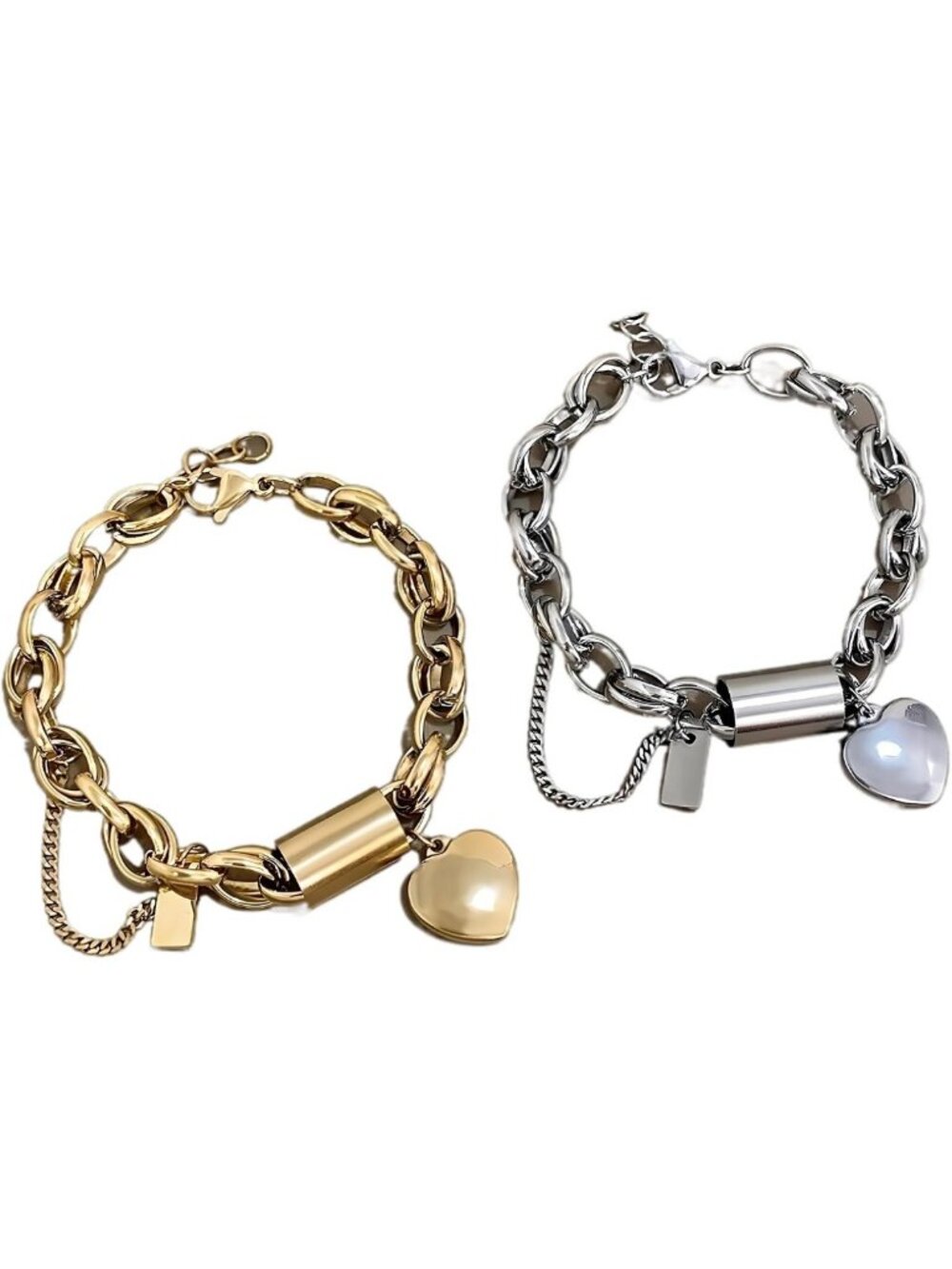 Sterling Silver Locking Bracelet & Key Set, 14K Gold Chain Heart Pendant for